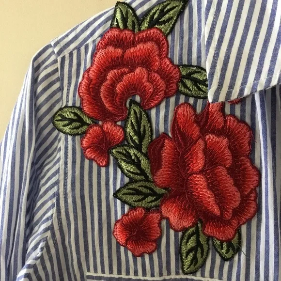 Rails Frances Baker Stripe Floral Embroidered Button Down Shirt - Picture 6 of 11